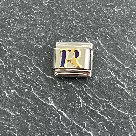 Zoppini Stainless Steel and Blue Enameled Gold Initial 'R' Charm - Picture 1 of 5